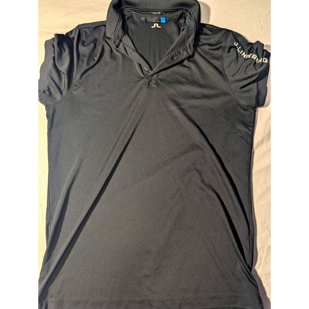 J.Lindeberg Men's Black Solid Regular Fit Short Sleeve Polo Shirt Size M